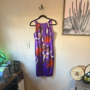 Elie Tahari Rich Purple Floral Watercolor Sheath/Pencil Dress Size 2